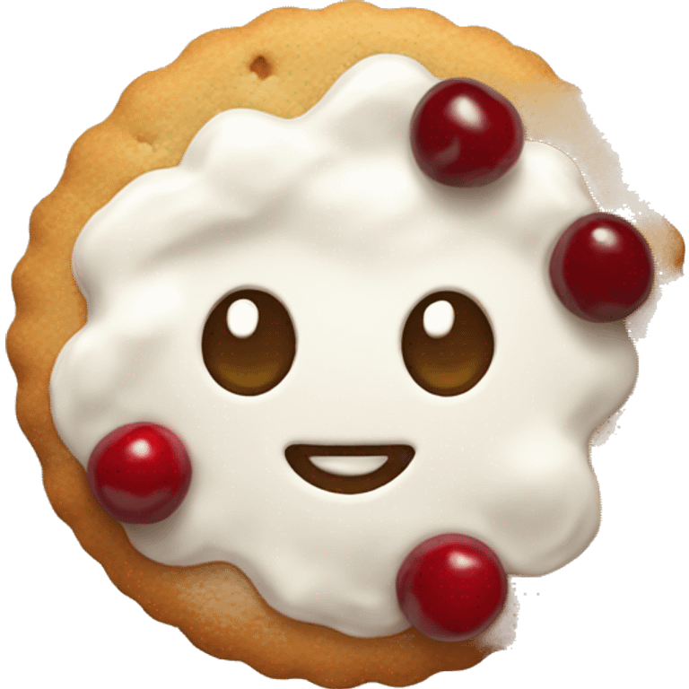 Biscuit with white icing and cherry emoji