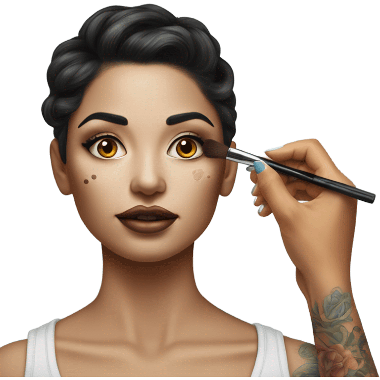 Hyper Realistic Beautiful lightly tattooed woman having make-up applied  emoji