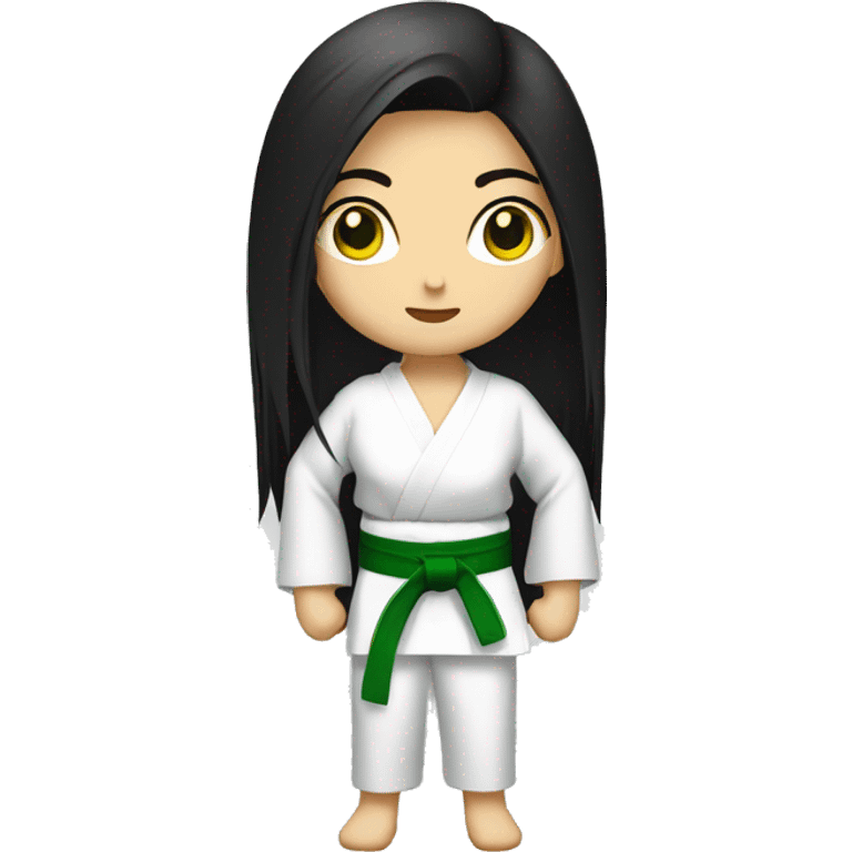 long black-haired black-eyed woman Karateka Green belt emoji