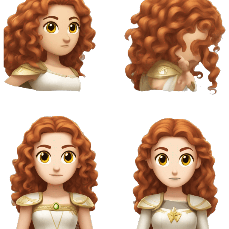 a white girl with long red curly hair and freckles, cosplaying Princess Zelda posing and ready for a fight emoji