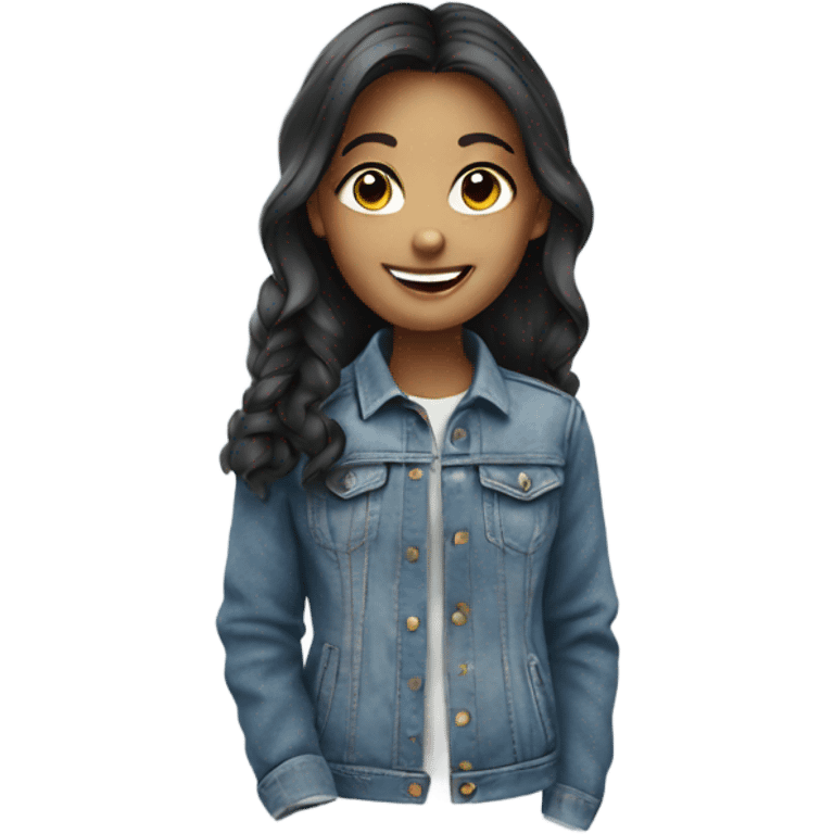 Cartoon smiling girl in denim jacket emoji