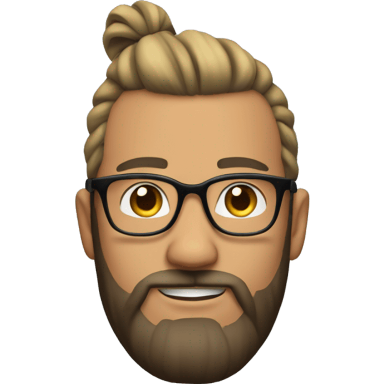 a person with man bun, short beard and glasses looking slightly to the right. Just the head emoji