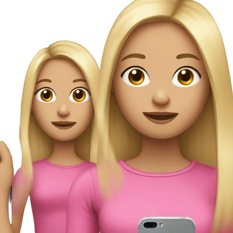 Girl with brown hair a blonde strand in front, wearing pink with an iPhone 15 in her hand emoji