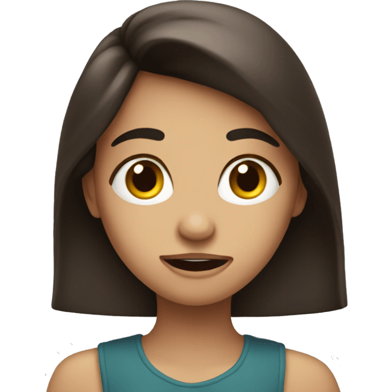 brunette girl happy and disgusted at the same time. emoji