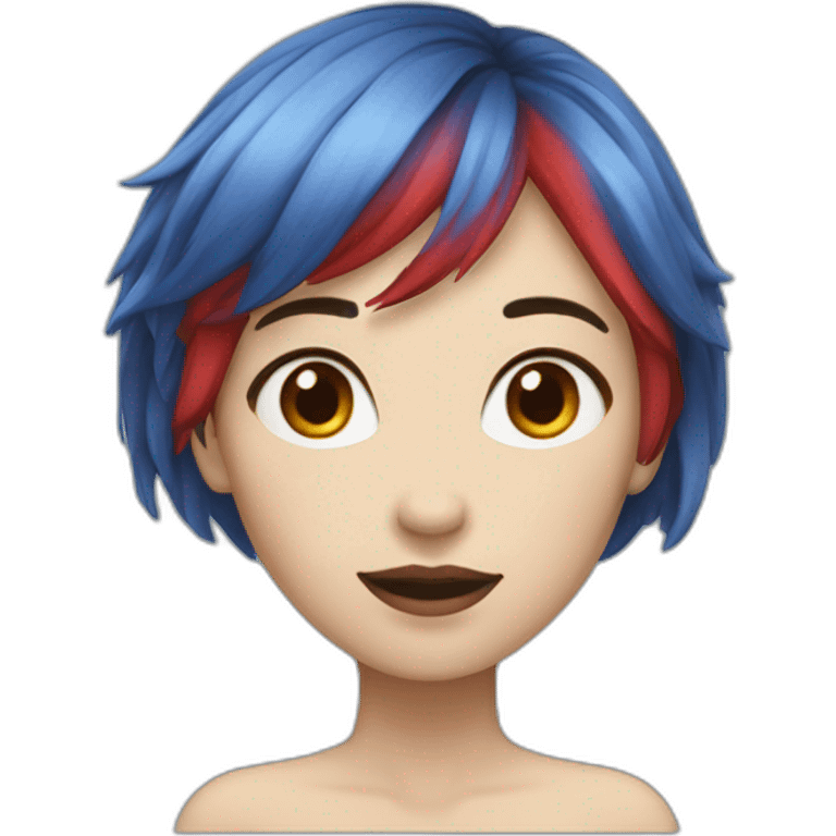 woman Chinese Red and blue hair hi! emoji