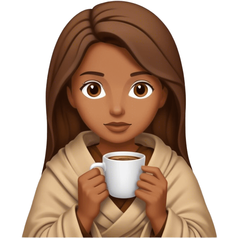 Brown hair lady wearing light brown blanket drinking coffee  emoji