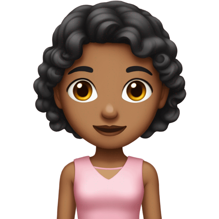 slightly tanned; black hair girl, with brown eyes wearing a pretty pink dress emoji