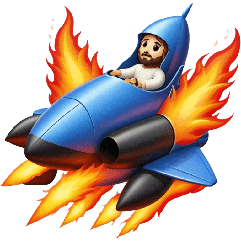 jesus driving fine black rocket with fire color france emoji