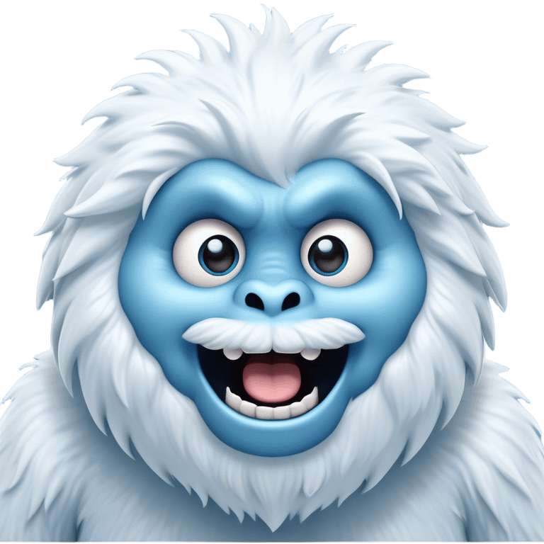 Cinematic Comical Yeti Portrait Emoji, with a cartoonishly exaggerated, fluffy figure in cool, frosty whites and icy blues, head tilted in an overly surprised expression with wide, comically sparkling eyes and a quirky, open-mouthed grin, simplified yet hilariously detailed, glowing with a soft frosty outline capturing the meme-worthy fun of a yeti in playful shock! emoji