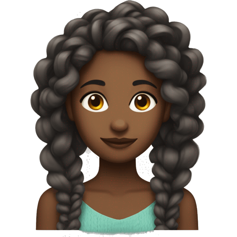 Black girl with long braided hair mostly with curls and has a mole n her left e emoji