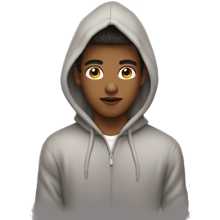 young man with brown eyes and fashionable haircut in hoodie emoji