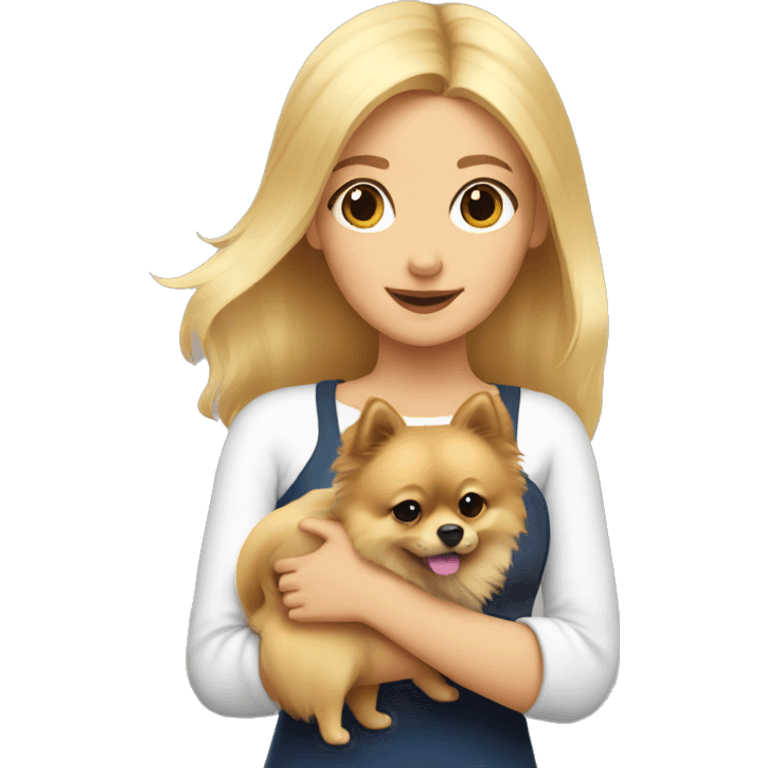 blonde girl with a Pomeranian  in her hands emoji