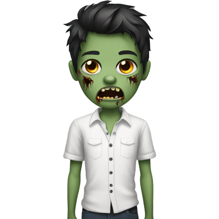 boy zombie with dark hair and white shirt emoji