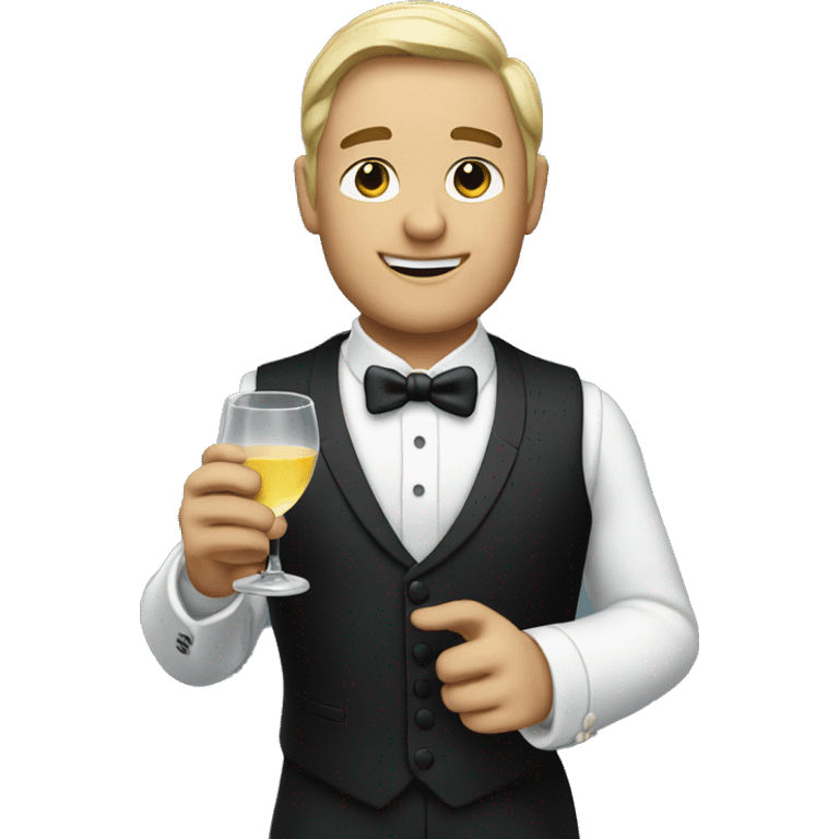 dapper gentleman in tuxedo holding a glass in his right hand emoji