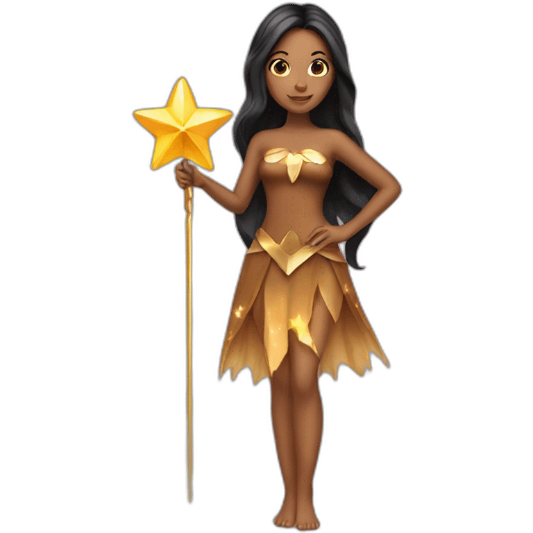 brown woman fairy holding a star wand long black straight hair full length emoji