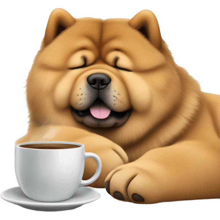 chow chow sleepy with mug coffee emoji