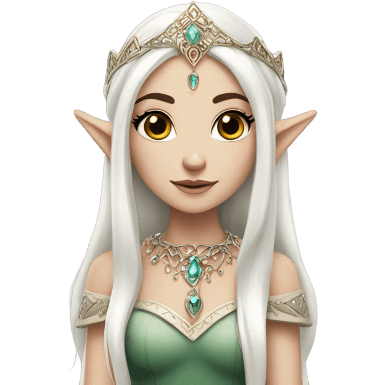 elf princess with pointy ears, white skin, dark hair with jewellery,  emoji