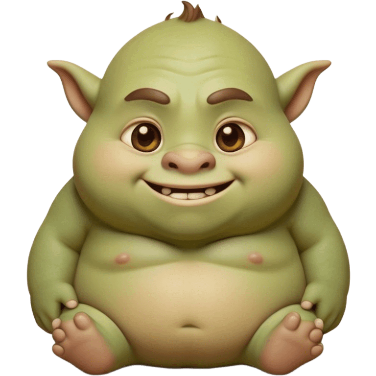 Cinematic Cute Ogre Portrait Emoji, with a surprisingly endearing, plump and huggable figure in soft earthy greens and browns, featuring big, kind eyes and a bashful smile, simplified yet irresistibly adorable, highly detailed with a soft glowing outline that captures the charm of a friendly giant who seems ready for a warm hug! emoji