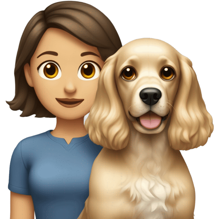 brunette girl short hair with blonde cocker spaniel emoji