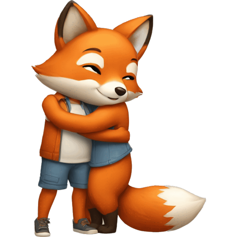 little fox hugging a little boy emoji