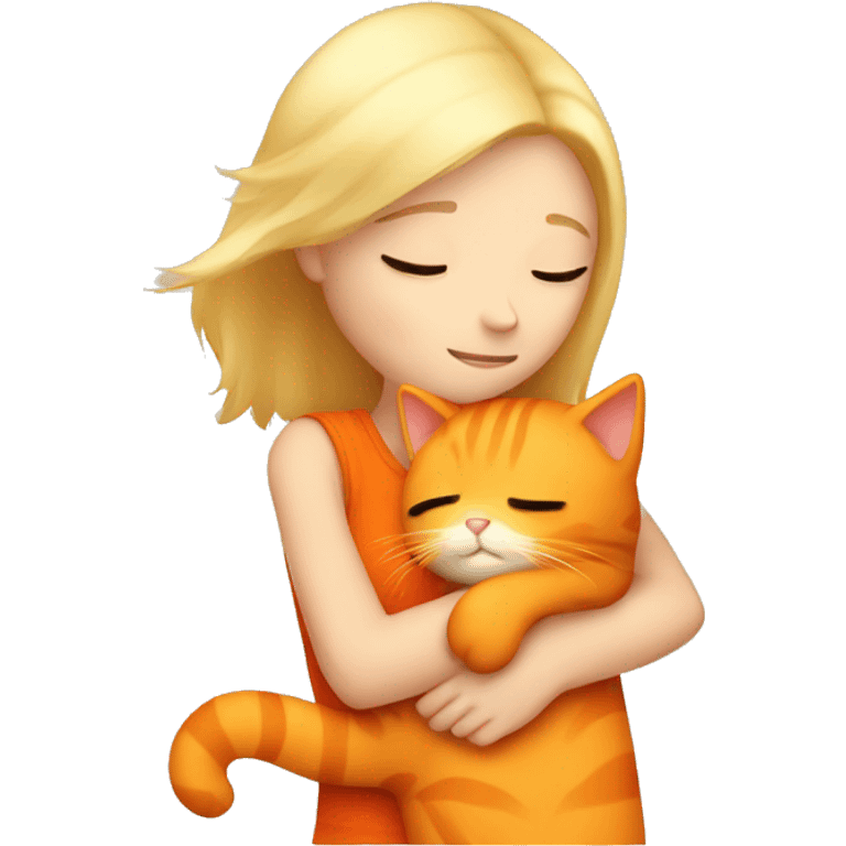 Blond girl hugging orange cat emoji