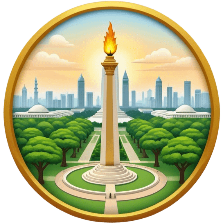 Cinematic Realistic Monas Landmark Emoji, showcasing the National Monument in Jakarta, a towering obelisk with a golden flame, set within a lush park under a clear, radiant sky. emoji