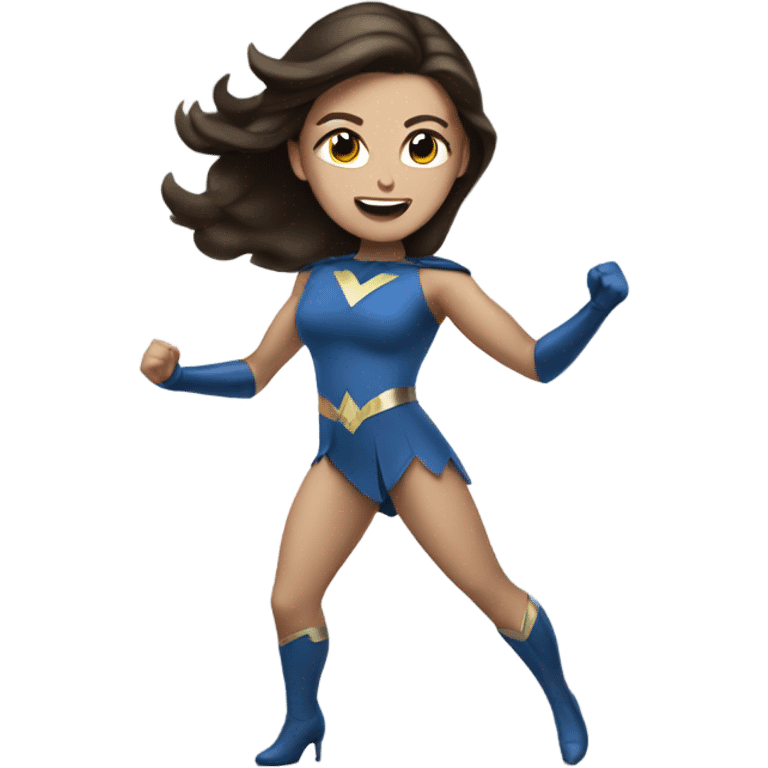 White Female brunette Super hero dancing  emoji