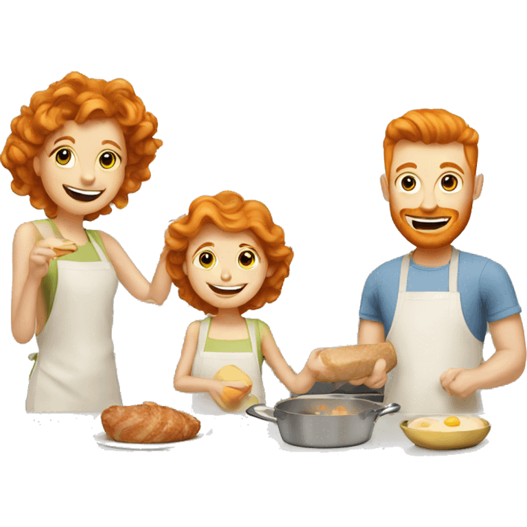 Ginger family preparing breakfast at kitchen  emoji