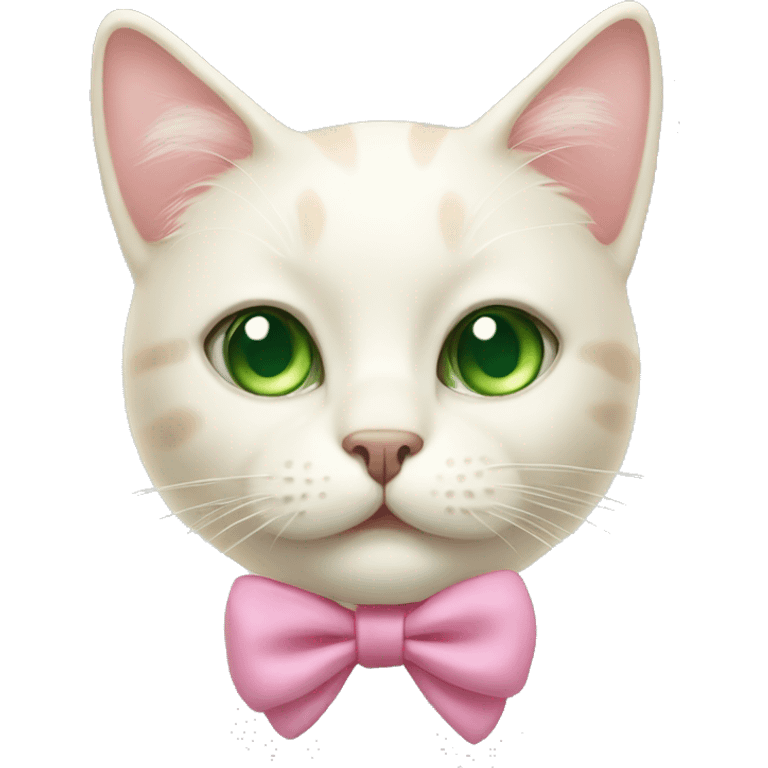 Cream cat with a pink bow and green eyes emoji