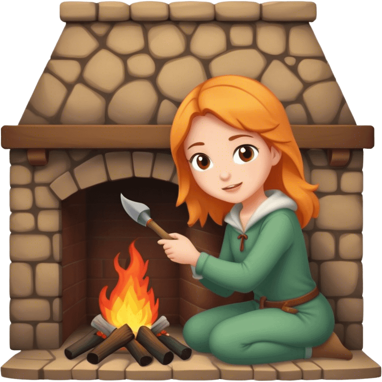 an epic girl making a fire in the fire place emoji