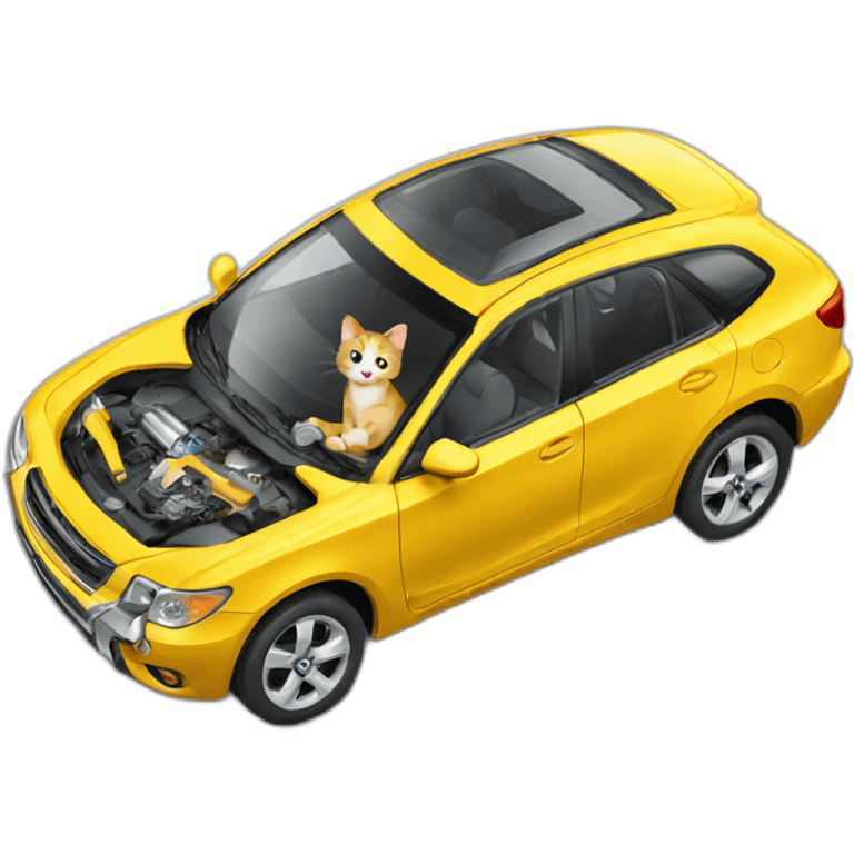 Cat fixes car with wrench emoji