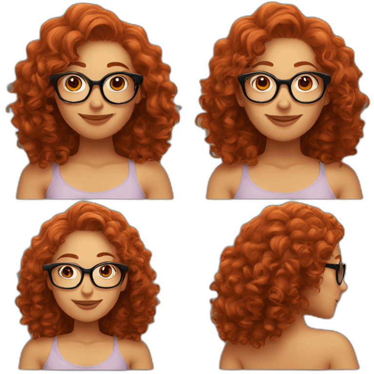 a curvy girl with curly red hair and black glasses waving hi emoji