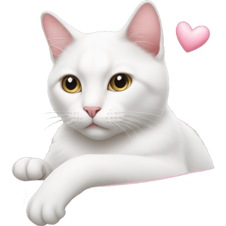 white cat with pink hearts emoji