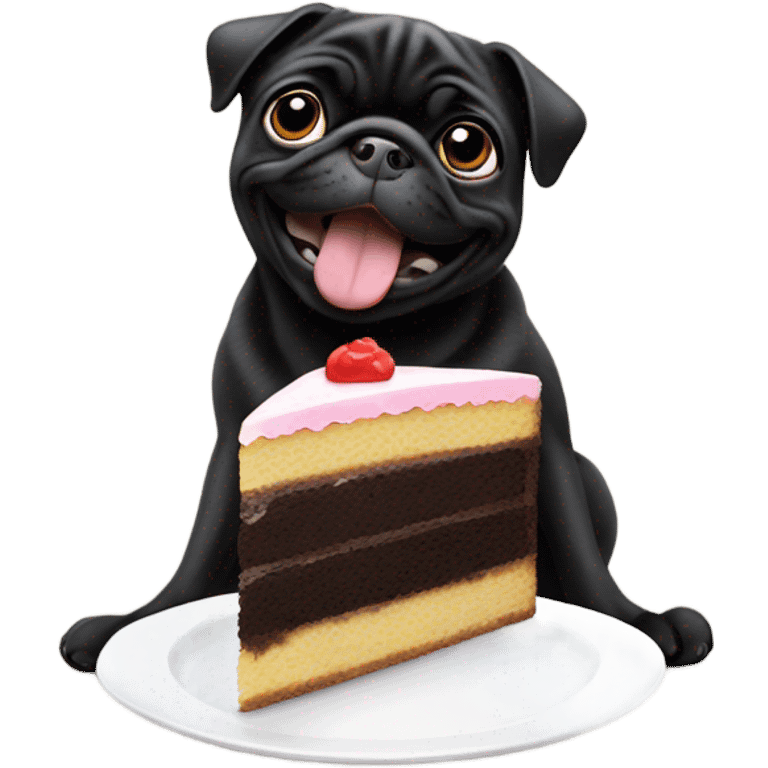 Black pug eating cake emoji