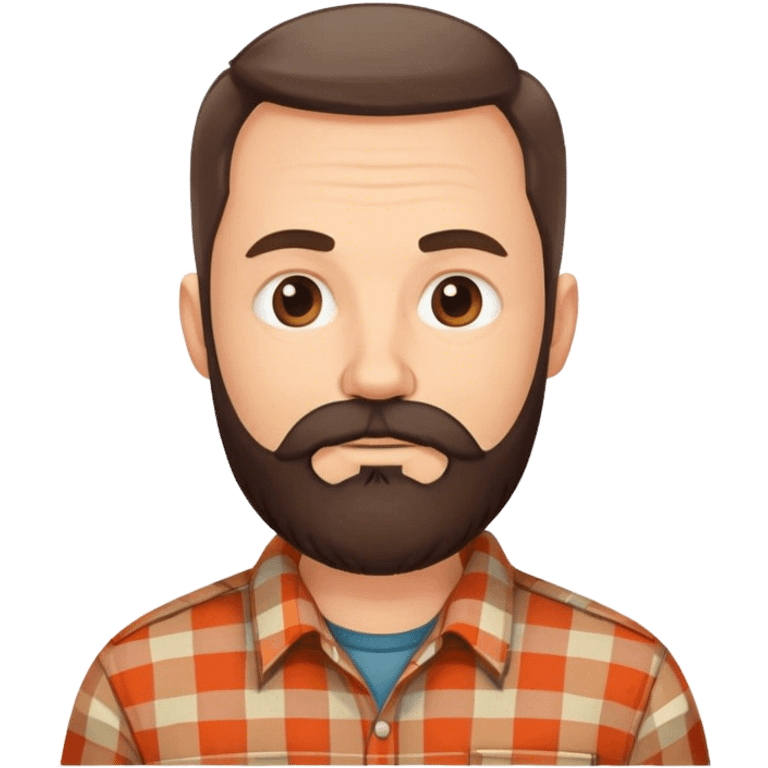 middle aged white man with dark brown circle beard, wearing a plaid shirt emoji