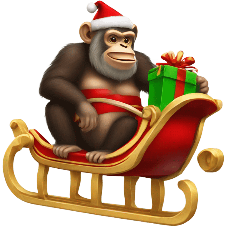 Fat monkey chimpanzee santa claus riding his sleigh emoji