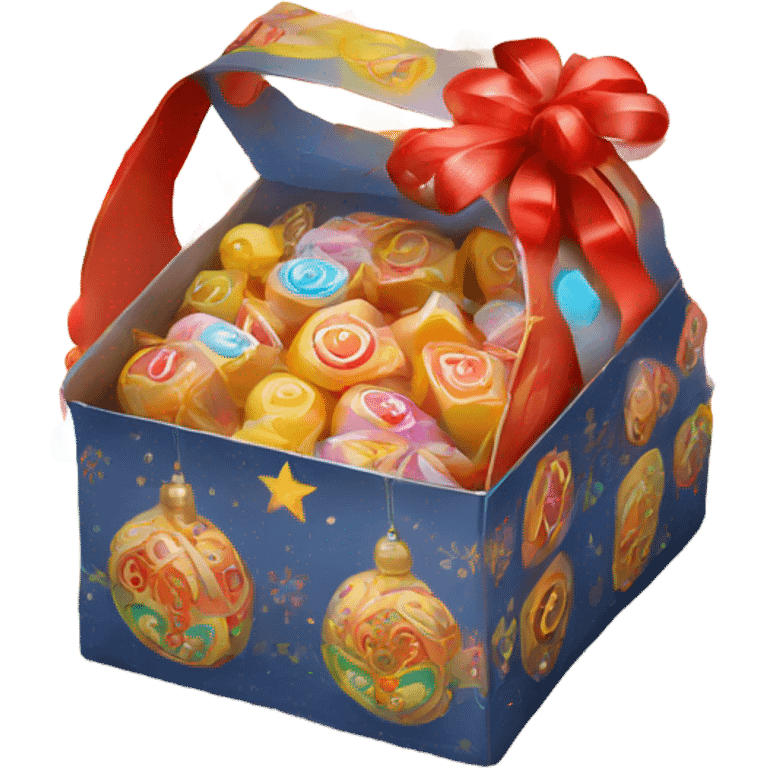 Traditional russian new year sweet gift box with handles with candies for kids emoji