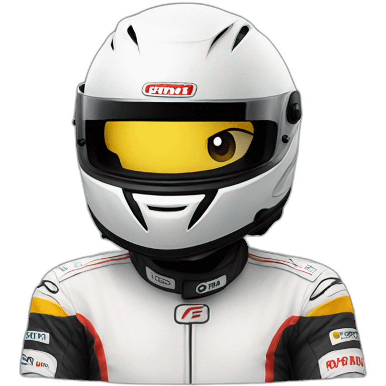 F1 racer; crossing arms; full face helmet emoji