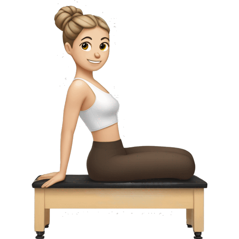 white girl brown bun doing reformer Pilates emoji