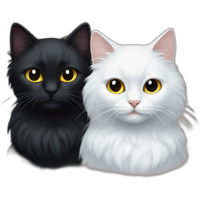 white cat and fluffy black cat emoji