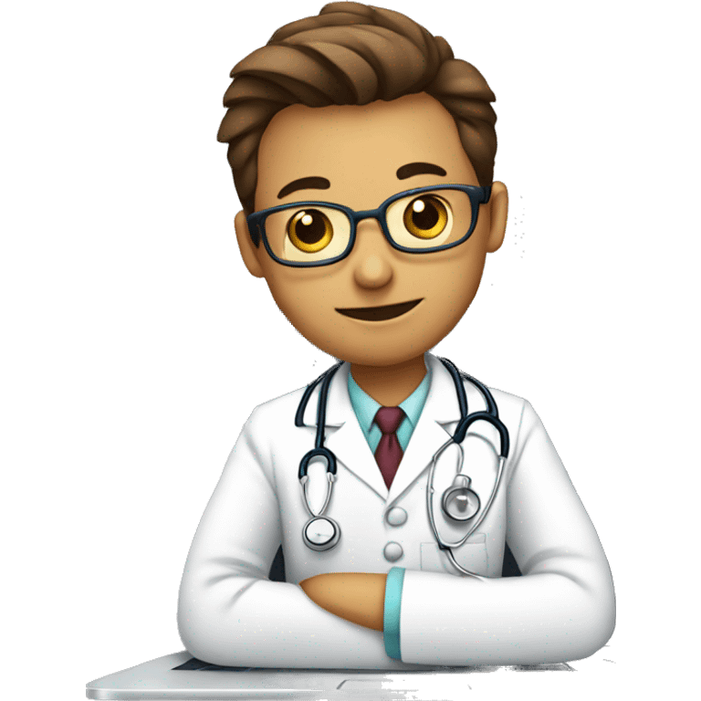 a doctor wearing stethoscope sitting in front of a laptop emoji