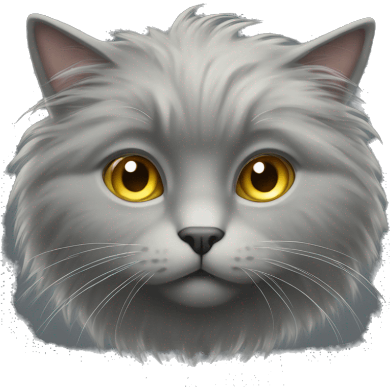 Fluffy grey cat with gold eyes emoji