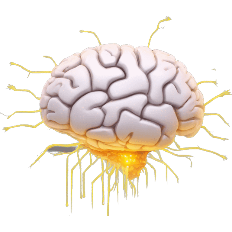 Brain with glowing neurons and computer chip on top emoji