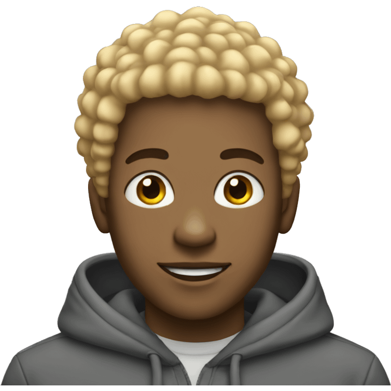 smiling black man with blonde afro hair and a hoodie on emoji