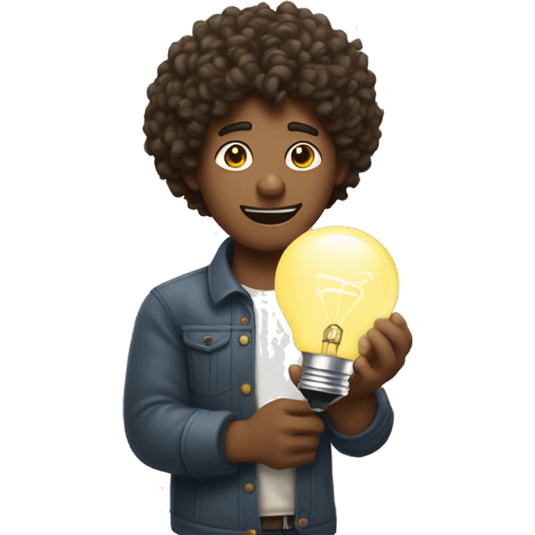 curly-haired guy holds a light bulb in his hands emoji