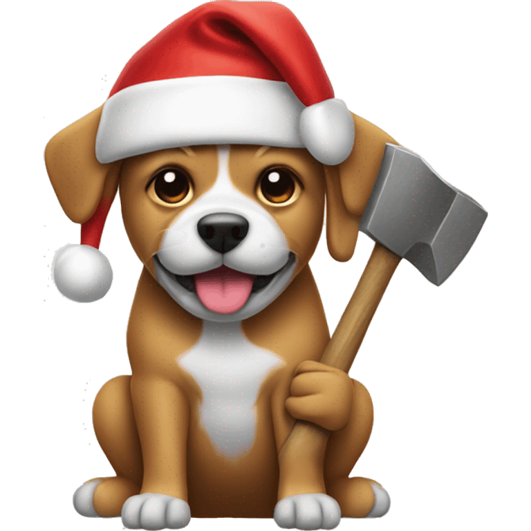 A dog with a hammer and a Santa hat emoji