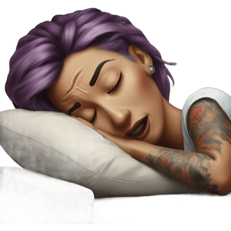 Hyper Realistic Beautiful tattooed woman crying lying on her sofa  emoji