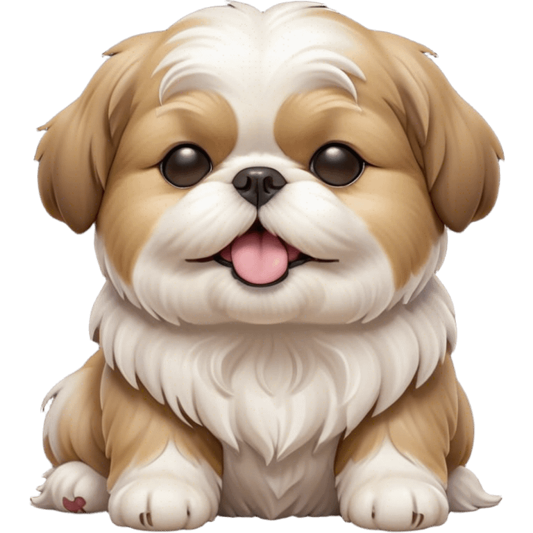 Cinematic Cute Yawning Shih Tzu Portrait Emoji, Head gently tilted with an irresistibly cute yawn and sleepy, half-closed eyes, showcasing a luxurious, fluffy fur in gentle pastel tones, simplified yet endearingly detailed, glowing with a soft, drowsy radiance, high shine, exuding tender, sleepy charm, styled with a delicate, soft glowing outline, capturing the essence of a Shih Tzu caught in a moment of adorable, sleepy bliss! emoji