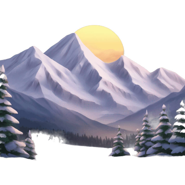 Snow capped mountains and pine trees sunset emoji