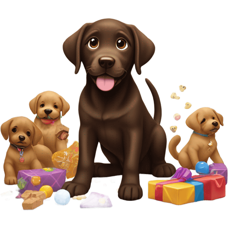 Chocolate lab puppy celebrating success emoji